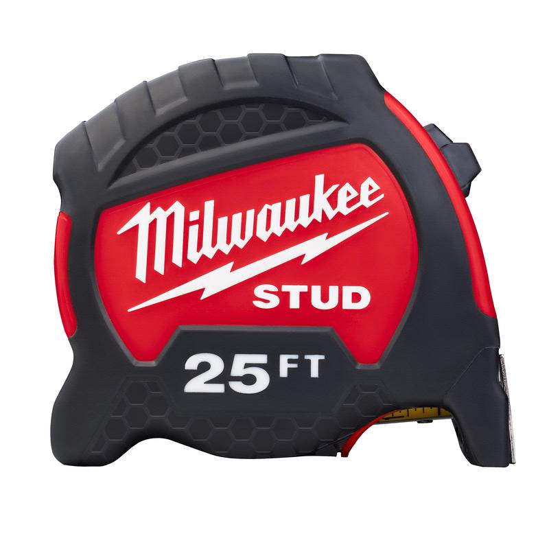 STUD Series 48-22-1425 Tape Measure, 25 ft L Blade, 1-19/64 in W Blade, Steel Blade, ABS Case, Black/Red Case