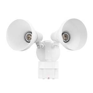 GLOBE ELECTRIC 17000138 Motion Sensor Security Flood Light, 240 W, 2-Lamp, Incandescent, LED Lamp, White Fixture