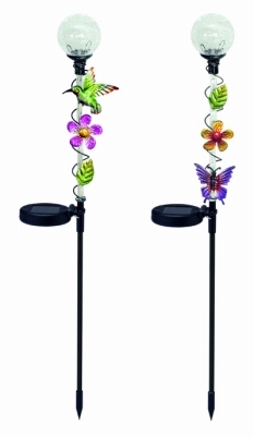 830-1432 Stake Light, Butterfly, Hummingbird, Mosaic Sphere, LED Lamp