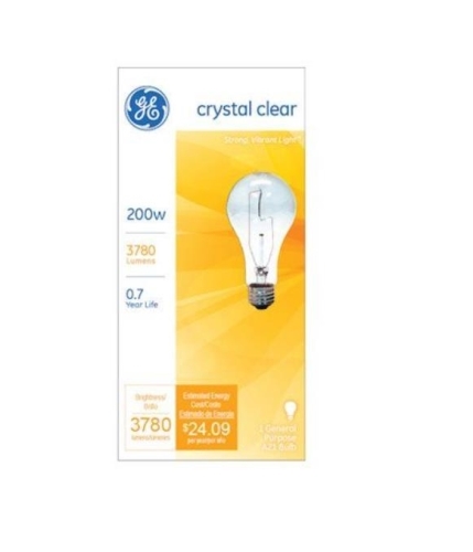 16069 Light Bulb, 200 W, A21 Lamp, E26 Medium Lamp Base, 3780 Lumens, 2800 K Color Temp, Soft White Light