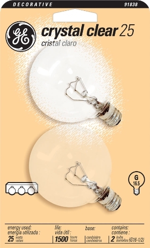 17722 Light Bulb, 25 W, G16.5 Lamp, E12 Candelabra Lamp Base, 220 Lumens, 2500 K Color Temp, Soft White Light