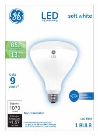 24261 LED Bulb, Flood/Spotlight, BR40 Lamp, 85 W Equivalent, E26 Lamp Base, Soft White Light, 2700 K Color Temp