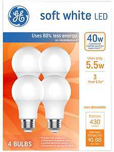 93131062 LED Light Bulb, General-Purpose, A19 Lamp, 40 W Equivalent, E26 Medium Lamp Base, Non-Dimmable