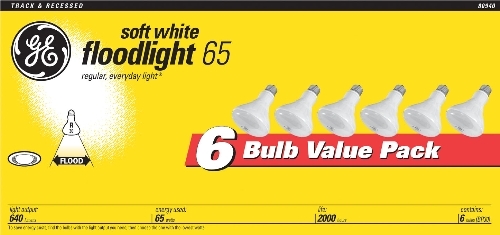 41936 Light Bulb, 65 W, BR30 Lamp, E26 Medium Lamp Base, 600 Lumens, 2600 K Color Temp, Soft White Light