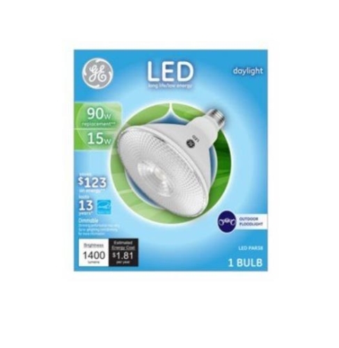 38453 LED Bulb, Flood/Spotlight, 1400 Lumens, 15 W, PAR38 Lamp, 90 W Equivalent, E26 Lamp Base, Dimmable, Daylight