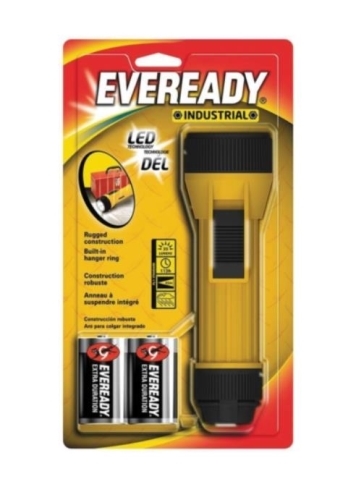 EVINL25S Heavy-Duty Flashlight, D Battery, Alkaline Battery, LED Lamp, 35 Lumens Lumens, 45 m Beam Distance