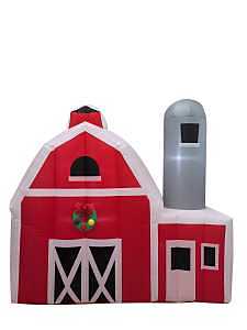 90034 Inflatable Christmas Barn, 7-3/4 ft H, Polyester, Red/White, Internal Light