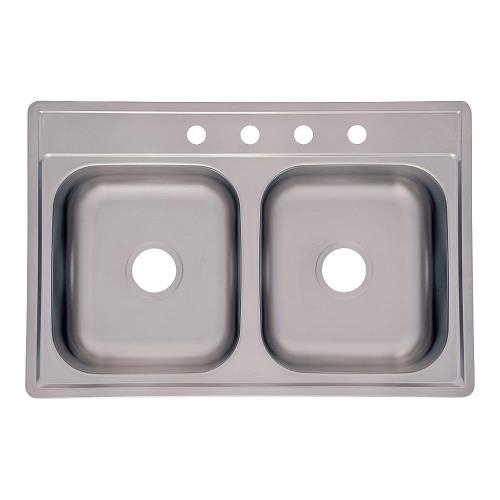 CDLA3322-6-4N Two Bowl Kitchen Sink, 4-Faucet Hole, 33 in OAW, 22 in OAD, Stainless Steel, Top Mounting