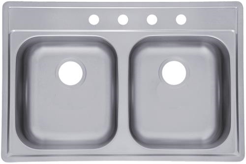 KINDRED CDLA3322-7-4N Kitchen Sink, 4-Faucet Hole, 33 in OAW, 22 in OAH, Stainless Steel, Drop-In, Top Mounting