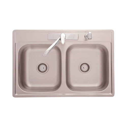 CDLA704RKIT Kitchen Sink, 33 in OAW, 22 in OAH, Stainless Steel, Top, 2-Bowl