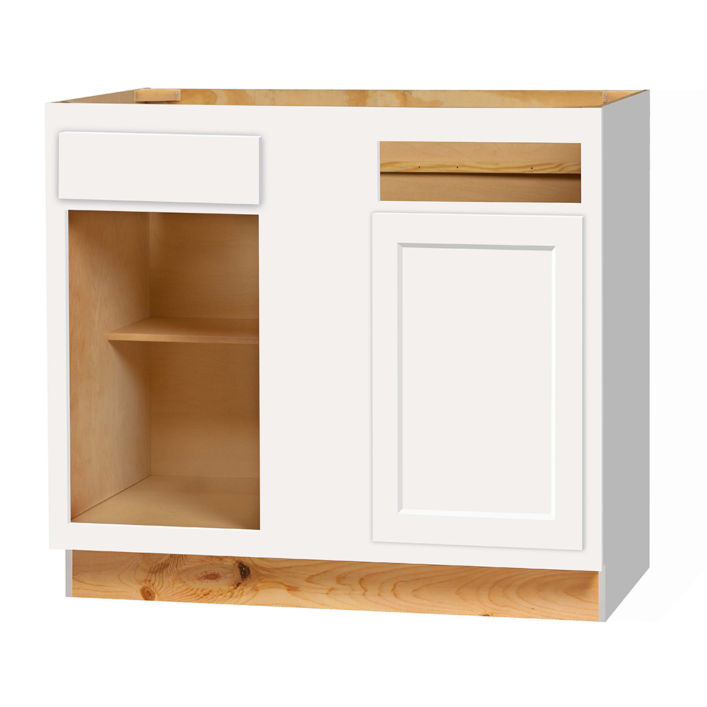 Blind Base Corner Cabinet, 36" x 34.5" x 24", White Shaker (must be pulled 3" to 39" and may be pulled to 46")
