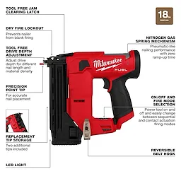 2541-20 M12 Fuel Cordless Compact Brad Nailer, 18 V, 18 ga, 110 Magazine, 0 deg Collation, TOOL ONLY