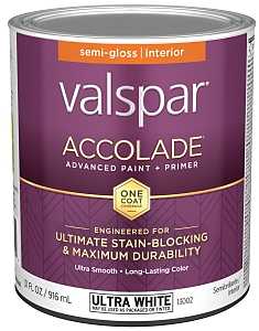 Accolade 1300 028.0013002.005 Latex Paint, Acrylic Base, Semi-Gloss, Ultra White, 1 qt, Metal Can