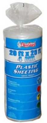 MH744 Sheeting, 25 ft L, 20 ft W, 4 mil Thick, Plastic, Clear