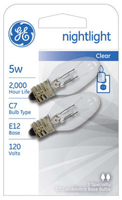 27979 Night Light Bulb, 5 W, E12 Candelabra Lamp Base, C7 Lamp