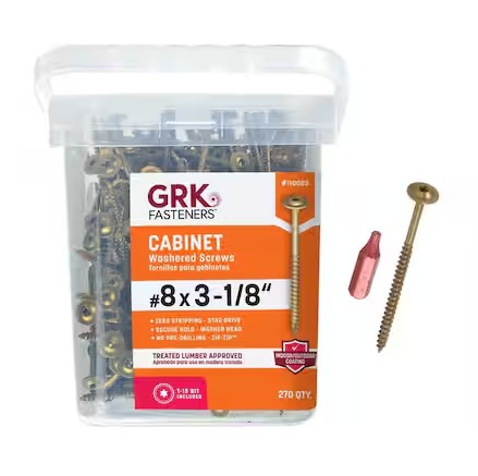 110083 Cabinet Screw, #8 Thread, 3-1/8 in L, Washer Head, Star Drive, Steel, 270 PK