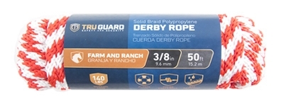 643771 Derby Rope, 3/8 in Dia, 50 ft L, #12, 140 lb Working Load, Polypropylene, Red/White