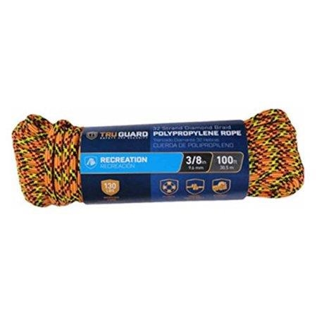 643601 Rope, 3/8 in Dia, 100 ft L, #12, 160 lb Working Load, Polypropylene