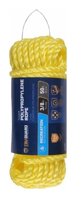 643691 Rope, 3/8 in Dia, 50 ft L, #12, 245 lb Working Load, Polypropylene, Yellow