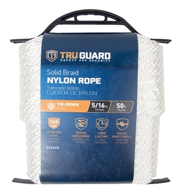 644011 Rope, 5/16 in Dia, 50 ft L, 145 lb Working Load, Nylon, White