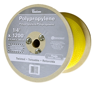 300521TV Rope, 1/4 in Dia, 1200 ft L, Polypropylene, Yellow