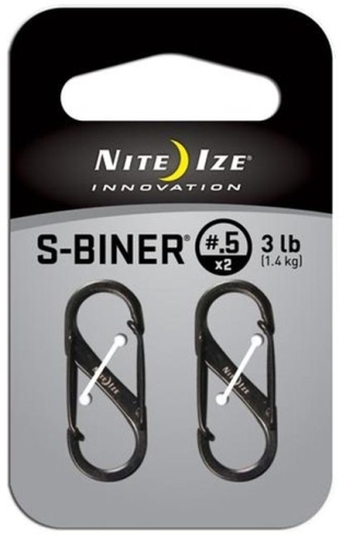 S-Biner Series SBHLF-2PK-01 Key Carabiner, 1-1/3 in OAL, 1/2 in Dia Ring, Stainless Steel, Black