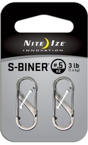 S-Biner Series SBHLF-2PK-11 Key Carabiner, 1-1/3 in OAL, 1/2 in Dia Ring, Stainless Steel, Silver