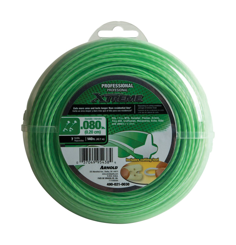 4900210030 Professional-Grade Trimmer Line, 0.080 in Dia, 140 ft L, Green/White