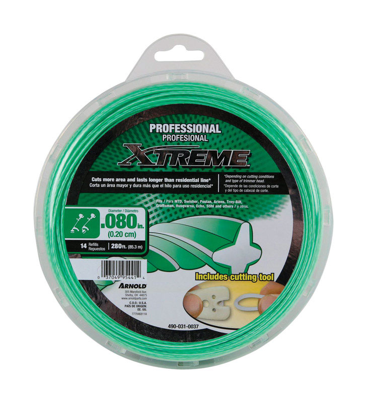 490-031-0037 Trimmer Line, 0.080 in Dia, 280 ft L, Green/White
