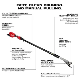 3008-20 M18 Cordless Telescoping Pole Pruning Shear, 7 to 10 ft OAL, TOOL ONLY