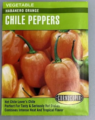 Cornucopia 315 Vegetable Seed, Chile, Habanero Orange, Pepper Pack