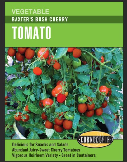 Cornucopia 328 Vegetable Seed, Baxter Bush Cherry, Tomato Pack