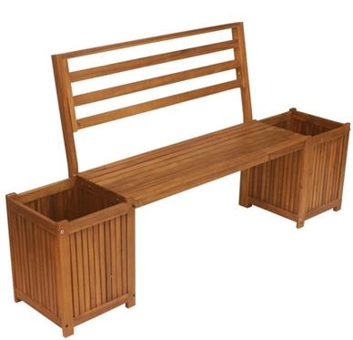 TX36456 Bench with Planter Boxes, 59 in W, 15.35 in D, 31-1/2 in H, Hardware and Tools Seating, Acacia Wood