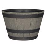 PVH6019TOI Planter, 19 in Dia, 12 in H, 19 in W, 19 in D, Round, Whiskey Barrel Design, Polyresin, Oak