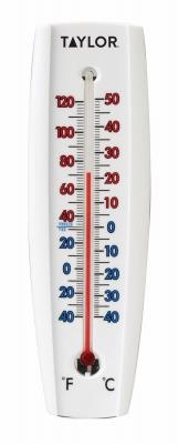 90110 Thermometer, 0 to 120 deg F, -10 to 50 deg C, Plastic Casing, White Casing