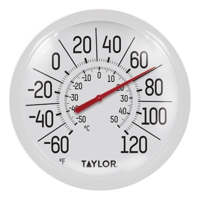 5650 Thermometer, 8-1/2 in Display, -60 to 120 deg F, -50 to 50 deg C, Plastic Casing, White Casing