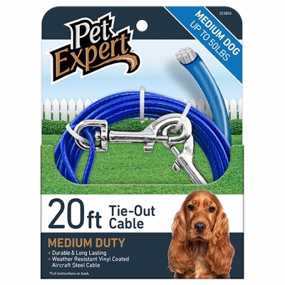 Pet Expert PE223853 Dog Tie-Out, Swivel Snaps End, 20 ft L Belt/Cable, Steel, Blue