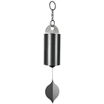 HWLAS Large Wind Bell, Heroic, Aluminum/Steel/Wood, Antique Silver/Black, Hanging Mounting