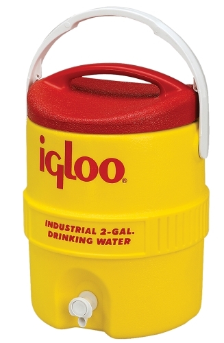 IGLOO 421 Water Cooler, 2 gal Cooler, Pushbutton Spigot, Polyethylene, Red/Yellow