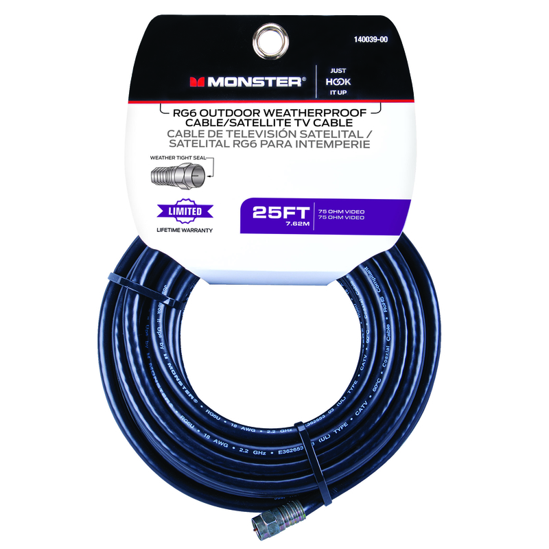 Just Hook It Up 140045-00 RG6 Coaxial Cable, Female, Female, Black Sheath, 3 ft L