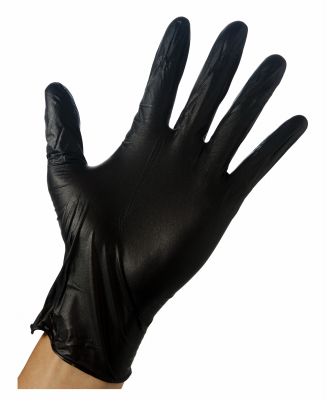 Grease monkey, 100 count, black, medium men's disposable nitrile glove, powder free, beaded cuff.
