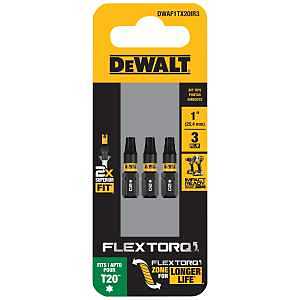 FlexTorq DWAF1TX20IR3 Screwdriver Bit, T20 Drive, Torx Drive, 1/4 in Shank, Hex Shank, 1 in L, Steel