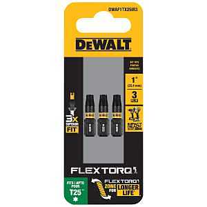 FlexTorq DWAF1TX25IR3 Screwdriver Bit, T25 Drive, Torx Drive, 1/4 in Shank, Hex Shank, 1 in L, Steel