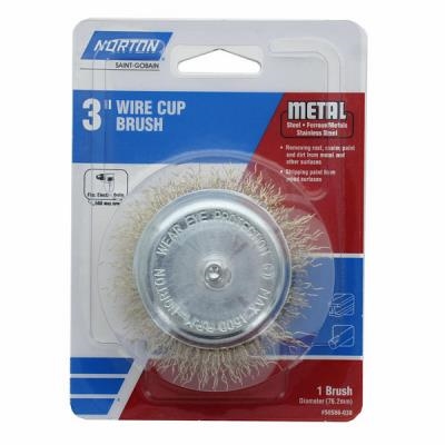 50586-038 Wire Cup Brush, 3 in Dia, 1/4 in Arbor/Shank