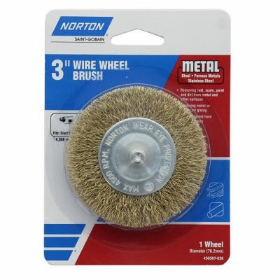 50587-038 Wire Wheel Brush, 3 in Dia, 1/4 in Arbor/Shank