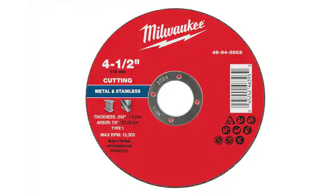 49-94-0003 Metal Cut-Off Disc, 4-1/2 in Dia, 0.45 in Thick, 7/8 in Arbor, Aluminum Oxide Abrasive