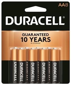Duracell MN1500B8Z, 1.5 VDC Battery, AA Battery, Alkaline, 8 pk