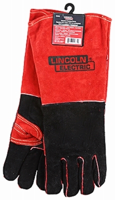 KH643 Welding Gloves, Unisex, L, 14 in L, Gauntlet Cuff, Cowhide Leather Palm, Black/Red, Wing Thumb