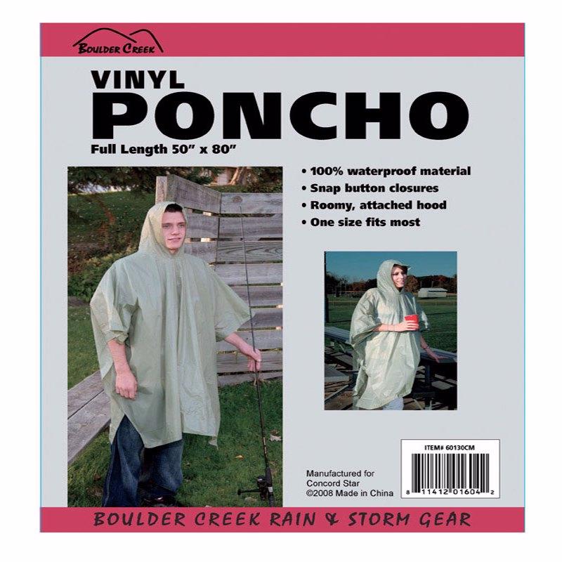 60130-CM Poncho, One-Size, Vinyl, Olive, Button, Snap