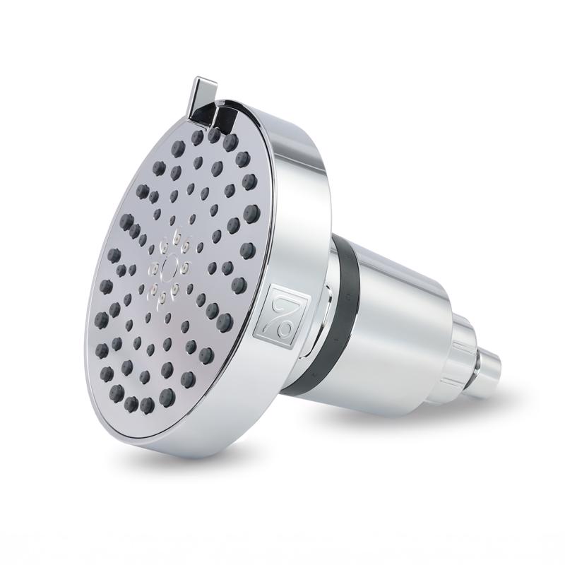 12155 Showerhead, Round, 1.8 gpm, 4-Spray Function, Plastic, Chrome, 5-1/2 in Dia, 5-1/2 in L, 5-1/2 in W